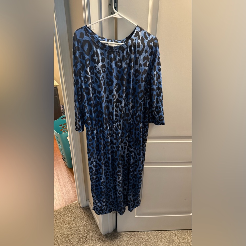 Casual Blue Animal Print 3/4 Sleeve Dress